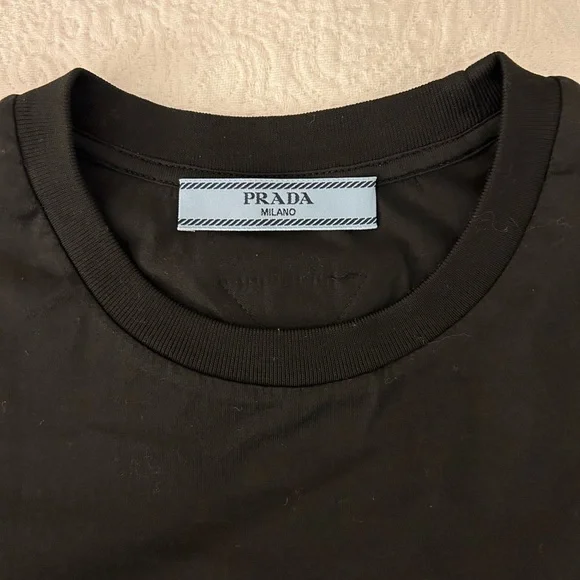 Prada | Tops | Prada Womens Black Cotton T Shirt Logo At Back Xs